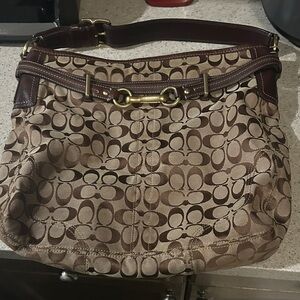 Coach Tan and Brown Signature Shoulder Bag